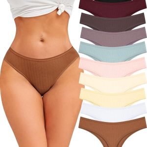 FINETOO 10 pack Cotton Thongs for Women Breathable Low Rise Bikini Lady Panties Womens Underwear Sexy S-XL