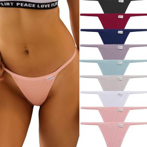 FINETOO 10 Pack G-String Thongs for Women Cotton Panties Stretch T-back Tangas Low Rise Hipster Underwear Sexy S-XL