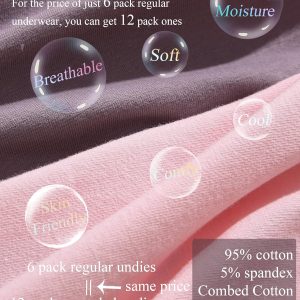 FINETOO 12 Pack Cotton Underwear for Women Cute Low Rise Bikini Panties High Cut Breathable Sexy Hipster Womens Cheeky S-XL