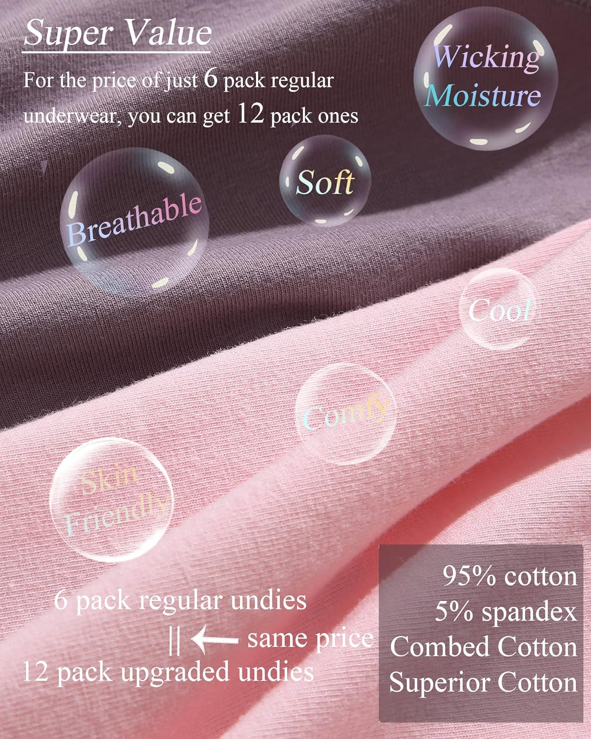 FINETOO 12 Pack Cotton Underwear for Women Cute Low Rise Bikini Panties High Cut Breathable Sexy Hipster Womens Cheeky S-XL