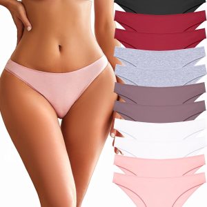 FINETOO 12 Pack Cotton Underwear for Women Cute Low Rise Bikini Panties High Cut Breathable Sexy Hipster Womens Cheeky S-XL