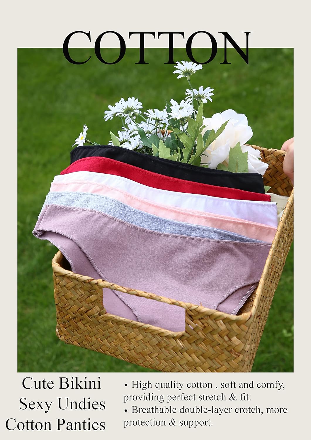 FINETOO 12 Pack Cotton Underwear for Women Cute Low Rise Bikini Panties High Cut Breathable Sexy Hipster Womens Cheeky S-XL