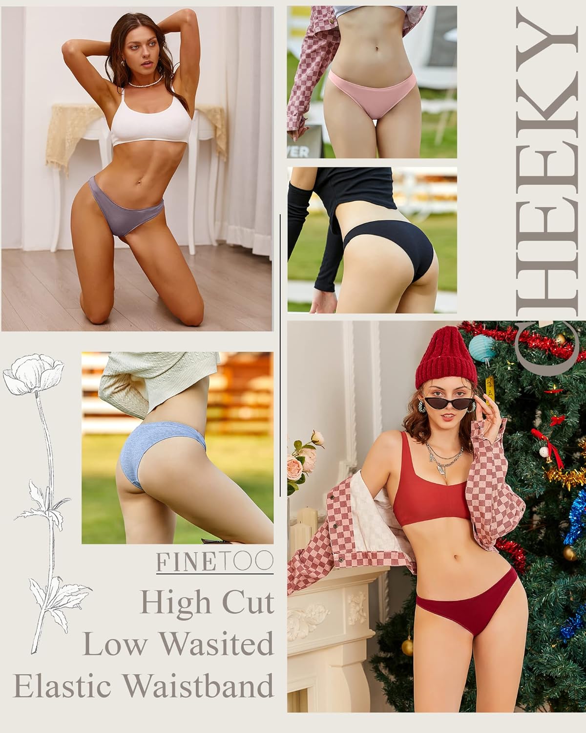 FINETOO 12 Pack Cotton Underwear for Women Cute Low Rise Bikini Panties High Cut Breathable Sexy Hipster Womens Cheeky S-XL