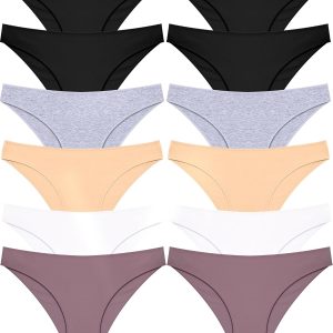 FINETOO 12 Pack Cotton Underwear for Women Cute Low Rise Bikini Panties High Cut Breathable Sexy Hipster Womens Cheeky S-XL