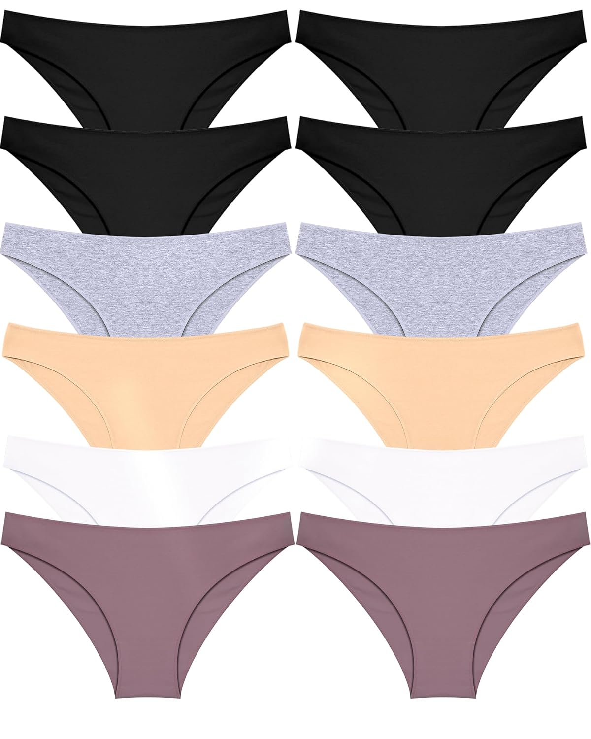 FINETOO 12 Pack Cotton Underwear for Women Cute Low Rise Bikini Panties High Cut Breathable Sexy Hipster Womens Cheeky S-XL
