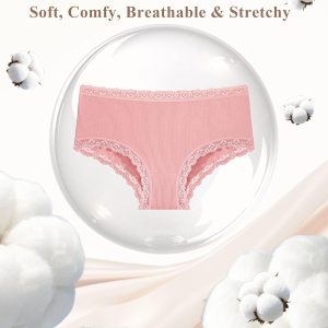 FINETOO 6 Pack Cotton Underwear for Women Cute Bikini Panties Sexy Lace Waist Briefs Soft Breathable Womens Cheeky S-XXL
