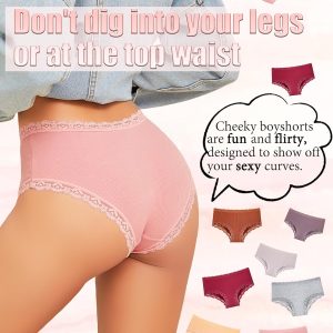 FINETOO 6 Pack Cotton Underwear for Women Cute Bikini Panties Sexy Lace Waist Briefs Soft Breathable Womens Cheeky S-XXL