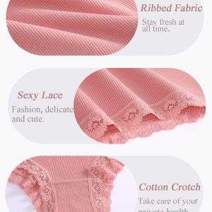 FINETOO 6 Pack Cotton Underwear for Women Cute Bikini Panties Sexy Lace Waist Briefs Soft Breathable Womens Cheeky S-XXL
