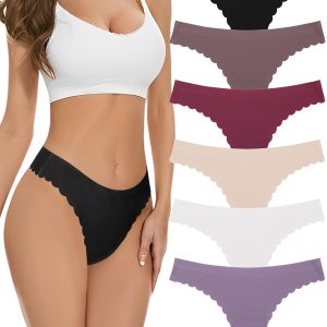 FINETOO 6 Pack Seamless Thongs for Women No Show Wavy Edge Side Women's Thong panties Ladies Underwear Sexy S-XL