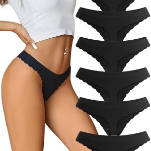 FINETOO 6 Pack Seamless Thongs for Women No Show Wavy Edge Side Women's Thong panties Ladies Underwear Sexy S-XL