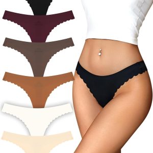 FINETOO 6 Pack Seamless Thongs for Women No Show Wavy Edge Side Women's Thong panties Ladies Underwear Sexy S-XL