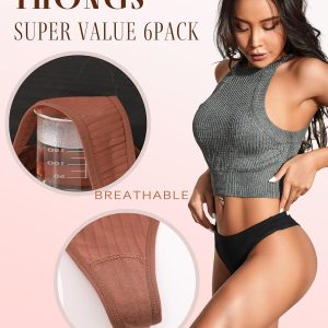 FINETOO Cotton Thongs for Women Soft Low Rise Sexy Thong Ladies Panties Womens Underwear 6 Pack S-XXXL