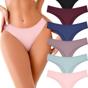FINETOO Cotton Thongs for Women Soft Low Rise Sexy Thong Ladies Panties Womens Underwear 6 Pack S-XXXL