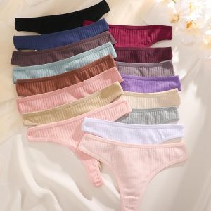 FINETOO Cotton Thongs for Women Soft Low Rise Sexy Thong Ladies Panties Womens Underwear 6 Pack S-XXXL
