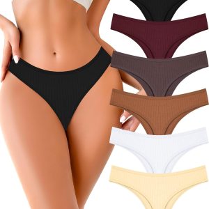 FINETOO Cotton Thongs for Women Soft Low Rise Sexy Thong Ladies Panties Womens Underwear 6 Pack S-XXXL