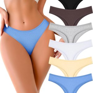 FINETOO Cotton Thongs for Women Soft Low Rise Sexy Thong Ladies Panties Womens Underwear 6 Pack S-XXXL