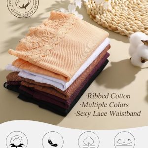 FINETOO Cotton Underwear for Women Boy Shorts Lace Boxer Briefs Soft Full Coverage Womens Panties 5 Pack S-XXL