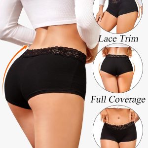 FINETOO Cotton Underwear for Women Boy Shorts Lace Boxer Briefs Soft Full Coverage Womens Panties 5 Pack S-XXL