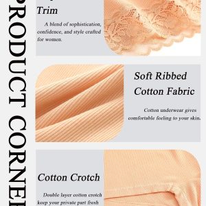 FINETOO Cotton Underwear for Women Boy Shorts Lace Boxer Briefs Soft Full Coverage Womens Panties 5 Pack S-XXL