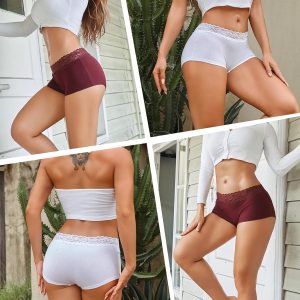 FINETOO Cotton Underwear for Women Boy Shorts Lace Boxer Briefs Soft Full Coverage Womens Panties 5 Pack S-XXL