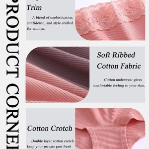 FINETOO Cotton Underwear for Women Boy Shorts Lace Boxer Briefs Soft Full Coverage Womens Panties 5 Pack S-XXL