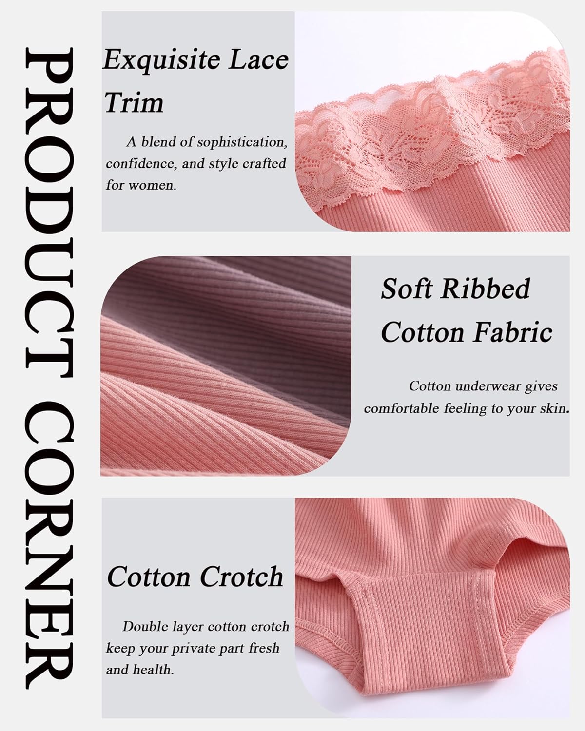 FINETOO Cotton Underwear for Women Boy Shorts Lace Boxer Briefs Soft Full Coverage Womens Panties 5 Pack S-XXL