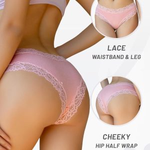FINETOO Cotton Underwear for Women Sexy Panties Lace Hipster Low Rise Breathable Womens Cheeky 6 Pack S-XL
