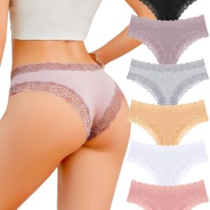 FINETOO Cotton Underwear for Women Sexy Panties Lace Hipster Low Rise Breathable Womens Cheeky 6 Pack S-XL