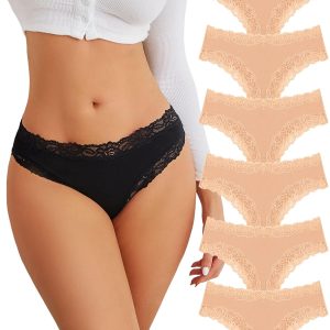 FINETOO Cotton Underwear for Women Sexy Panties Lace Hipster Low Rise Breathable Womens Cheeky 6 Pack S-XL