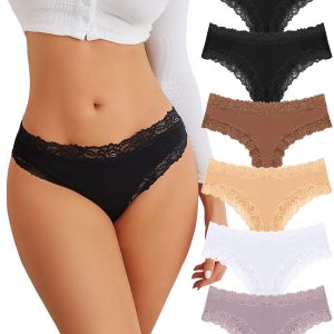 FINETOO Cotton Underwear for Women Sexy Panties Lace Hipster Low Rise Breathable Womens Cheeky 6 Pack S-XL