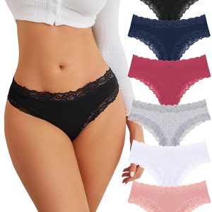 FINETOO Cotton Underwear for Women Sexy Panties Lace Hipster Low Rise Breathable Womens Cheeky 6 Pack S-XL