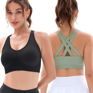 FITTIN Padded Sports Bras for Women: Support Strappy Adjustable Straps Cross Back Sport Bra Pack for Workout Yoga Running Gym