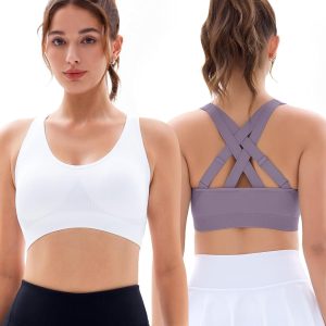 FITTIN Padded Sports Bras for Women: Support Strappy Adjustable Straps Cross Back Sport Bra Pack for Workout Yoga Running Gym