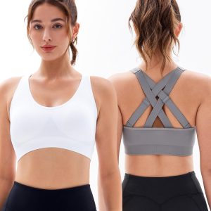 FITTIN Padded Sports Bras for Women: Support Strappy Adjustable Straps Cross Back Sport Bra Pack for Workout Yoga Running Gym