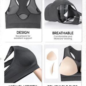 FITTIN Racerback Sports Bras for Women - Padded Seamless Support Bra for Yoga Gym Workout Fitness