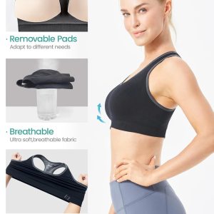 FITTIN Racerback Sports Bras for Women - Padded Seamless Support Bra for Yoga Gym Workout Fitness