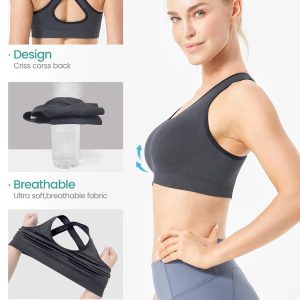 FITTIN Sports Bras Pack for Women - Padded Cross Back Support Seamless Strap Bra for Workout Fitness Gym Yoga Large Bust