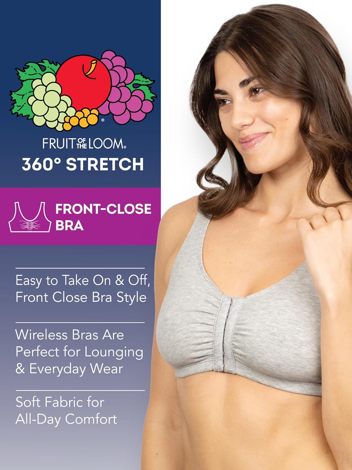 Fruit of the Loom Women's Multi-Pack Front Closure Cotton Bra