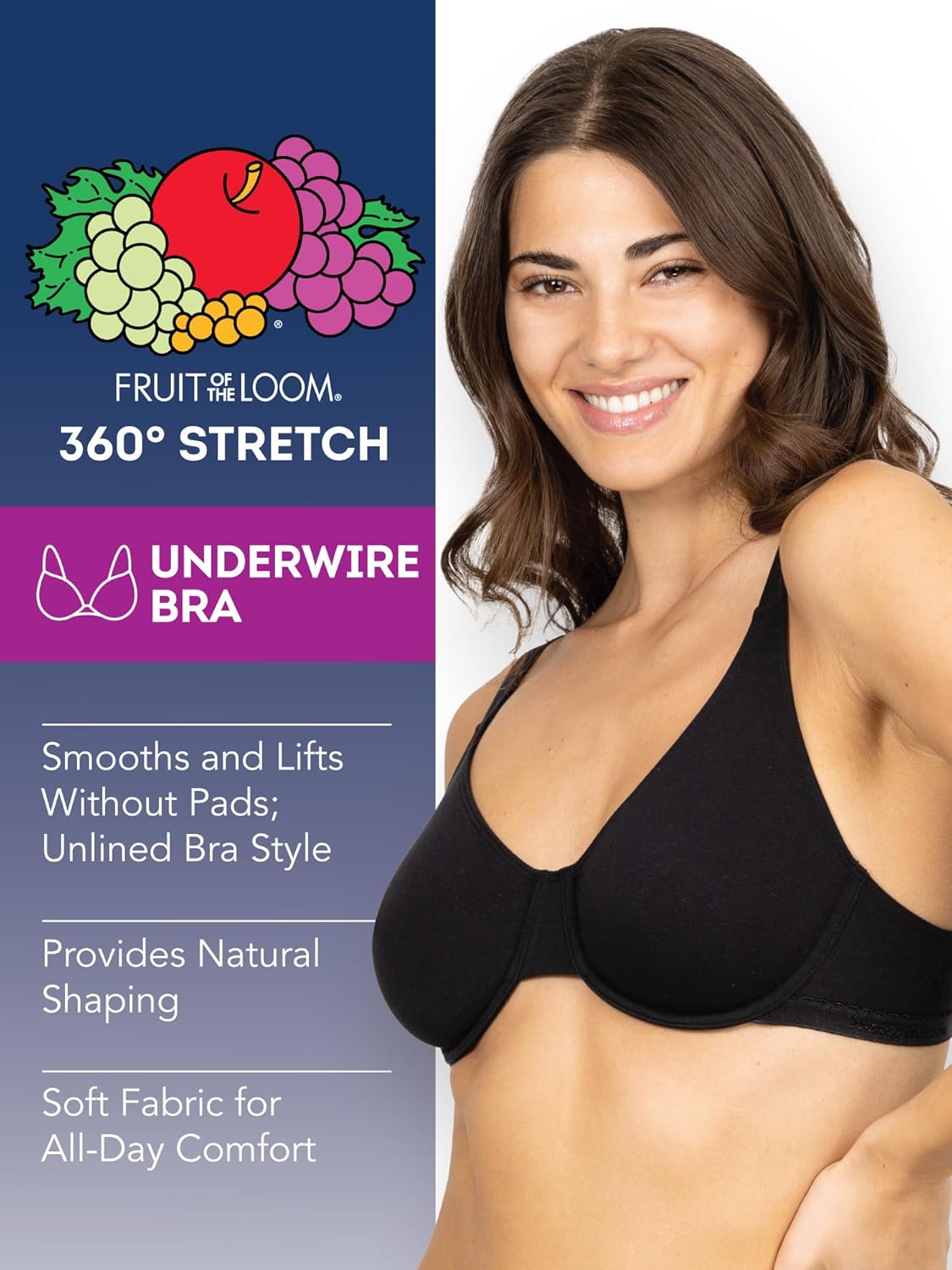 Fruit of The Loom Women's Multi-Pack Unlined Underwire Cotton Bra