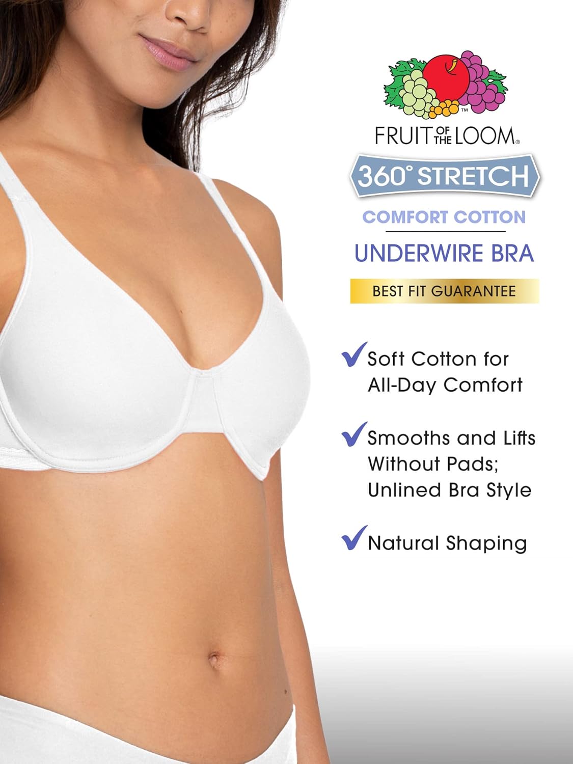 Fruit of The Loom Women's Multi-Pack Unlined Underwire Cotton Bra