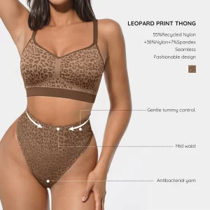 Hexin Women's Everyday Leopard Print Bralette Set Comfortable Seamless Wireless Shaping Bra Wire Free Support