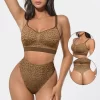 Hexin Women's Everyday Leopard Print Bralette Set Comfortable Seamless Wireless Shaping Bra Wire Free Support