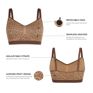 Hexin Women's Everyday Leopard Print Bralette Set Comfortable Seamless Wireless Shaping Bra Wire Free Support