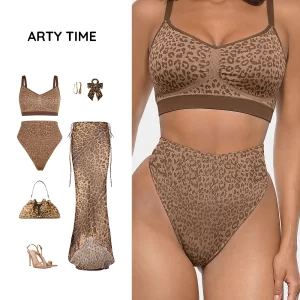 Hexin Women's Everyday Leopard Print Bralette Set Comfortable Seamless Wireless Shaping Bra Wire Free Support