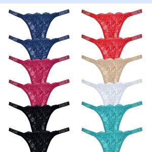 Lace Thongs for Women Cotton Womens Underwear Pack Sexy Underwear T Back Stretch Womens Thongs Underwear 12 Pack