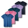 Real Essentials 5 Pack: Women's Dry Fit Short Sleeve V Neck Workout Top - Fitness Gym Athletic Yoga T-Shirt (Plus Available)
