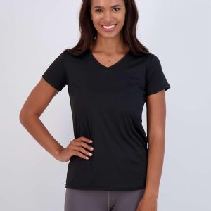 Real Essentials 5 Pack: Women's Dry Fit Short Sleeve V Neck Workout Top - Fitness Gym Athletic Yoga T-Shirt (Plus Available)