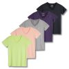 Real Essentials 5 Pack: Women's Dry Fit Short Sleeve V Neck Workout Top - Fitness Gym Athletic Yoga T-Shirt (Plus Available)