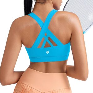 RUNNING GIRL Sports Bra for Women, Criss-Cross Back Padded Strappy Sports Bras Medium Support Yoga Bra with Removable Cups