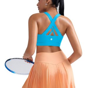 RUNNING GIRL Sports Bra for Women, Criss-Cross Back Padded Strappy Sports Bras Medium Support Yoga Bra with Removable Cups